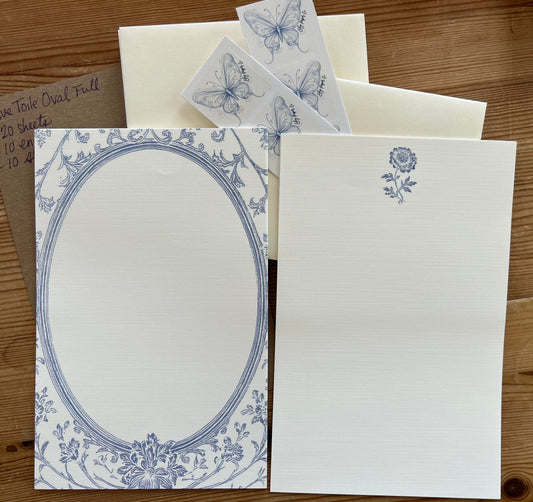 Blue Toile Oval Writing Set